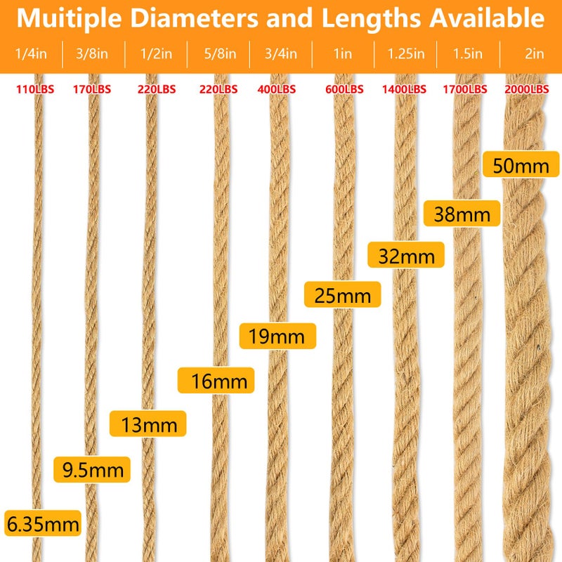 DEDU Manila Rope 3/4 Inch X 50 Ft, Natural Hemp Rope Twisted 4 Strand, Thick for Crafts Heavy Duty Multipurpose for Swing Bed, Camping, Tug of War, Docks, DIY Projects. - Image 2